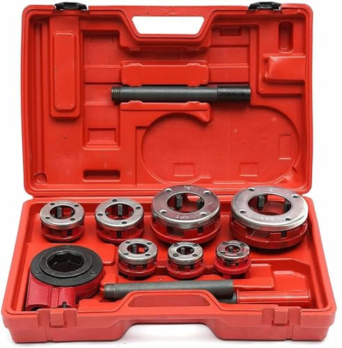 Strumenti industriali Cricchetto for filiera for tubi, con set di 7 matrici, set di kit filiera for tubi a cricchetto 3/8, 1/2, 3/4,1, 1-1/4, 1-1/2, 2 Manuale Set di utensili for filettare tubi