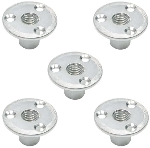 Tayffency 5 dadi a T M12 con foro a T in acciaio al carbonio zincato con base rotonda a 3 fori a vite dadi a T per hardware per mobili con filettatura femmina per mobili in legno