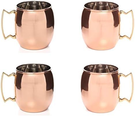 BishtHub Moscow Mule Becher aus reinem Kupfer, verkupfert, Edelstahl, Trinkgeschirr, Tasse, Wasseraufbewahrung, Serviergeschirr, 450 ml, 4 Stück