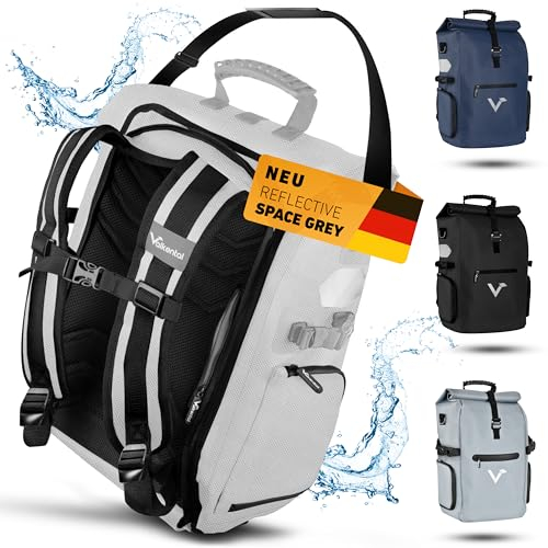 Valkental - 3in1 Reflektierende Fahrradtasche - Hochwertig & Robust - 23L - Geeignet als Gepäckträgertasche, Rucksack & Umhängetasche - 100% Wasserdicht