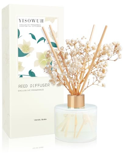 YISOWUH Difusor de Varillas - jazmín Blanco 5,28 oz (150 ml) Difusor de aceites Esenciales con 8 Varillas, Fragancia Duradera para el hogar, el baño y la decoración de la habitación