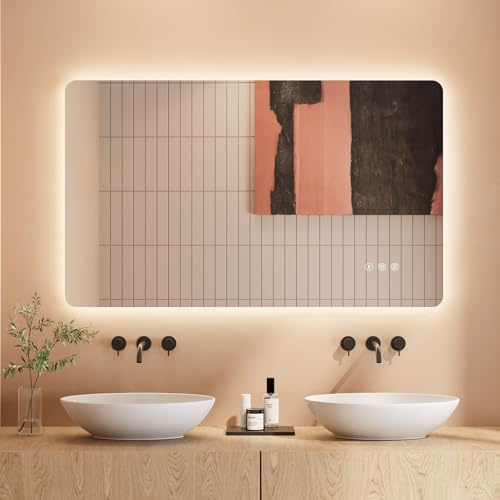 Badezimmerspiegel Led Badspiegel, Rechteckig, Touch-Schalter, Dimmbar, 3 Lichtfarbe Einstellbare Spiegel Bad mit Beleuchtung, Vertikal, Horizontal Montage Wandspiegel mit Licht, Beschlagfrei 60x100 cm
