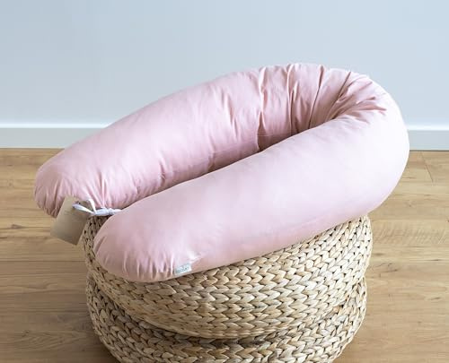 LOOLAY Schwangerschaftskissen - Stillkissen 190 cm - Seitenschläferkissen 100% Baumwolle - mit Abnehmbarem Bezug - Ergonomisches Schwanger Kissen für Schlafen (Rosa)