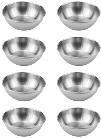 ZJIVQO 8PCS Sauce Dipping Bowls Stainless Steel Sauce Dishes Small Metal Bowl Silver Bowl for Kitchen Prep Dessert Dips Candy Dishes Stackable Bowls Sauce Dishes for Serving - 8.2cm