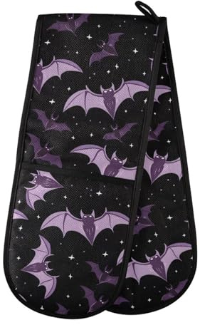 Double Oven Gloves Halloween Bats Heat Resistant Pot Holder Oven Mitt Gloves for BBQ Cooking Baking Grilling Microwave
