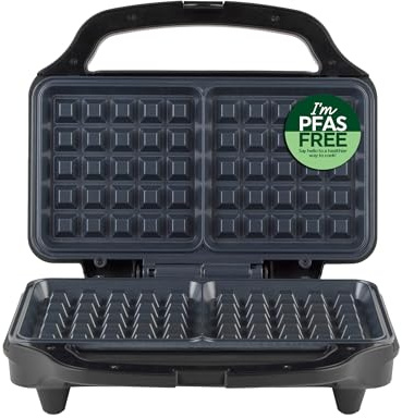 Salter Kuro XL Waffle Maker – Extra thick Waffles, XL Waffle Iron Machine, PFOA-Free, Non-Stick Coating, XL Cooking Plates, Automatic Temperature Control, Savoury Snacks/Desserts, 900W, EK6346MBLK