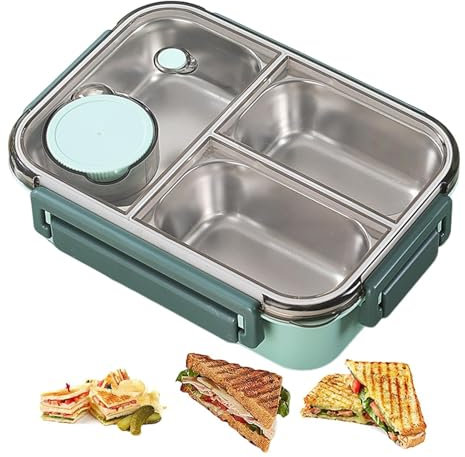 Duroecsain infantil de acero inoxidable, de acero inoxidable, a prueba de fugas con 3 compartimentos, de gran capacidad, caja de ensalada portátil para camping,