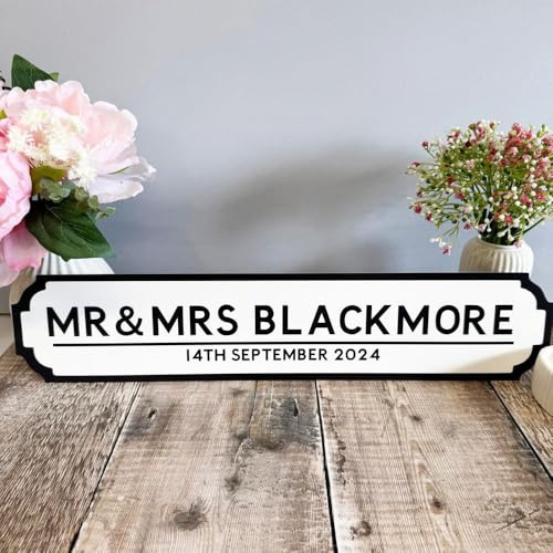 Personalised Wedding Surname Sign, Custom Mr & Mrs Road Plaque Gift | Personalised vintage-style wedding surname sign for venues, photo props and home keepsakes.