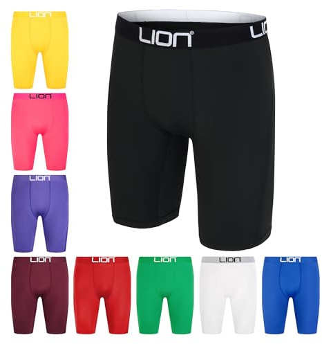 LION SPORTSWEAR Pantaloncini a compressione per calcio e sport – Strato base multiuso per uomo e bambini, ideale per palestra, allenamento e corsa, Nero , 10-12 Years