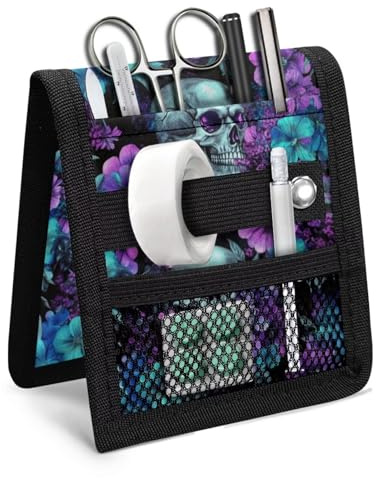 Baxinh Skull Floral Printed Pocket Protector for Lab Coats, Portable Nurse Pocket Organizer Nurse Pocket Pouch for Doctor Students, Nurse Medical Tool Storage Bag