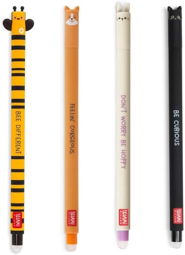 LEGAMI - 4er Set Gel-Radierstifte, Sweet, Stifte mit radierbarer Tinte, Biene, Corgi, Bunny und Kitty Radierbar ohne Blatt zu verbrauchen, 0,7 mm Spitze (SWEET)