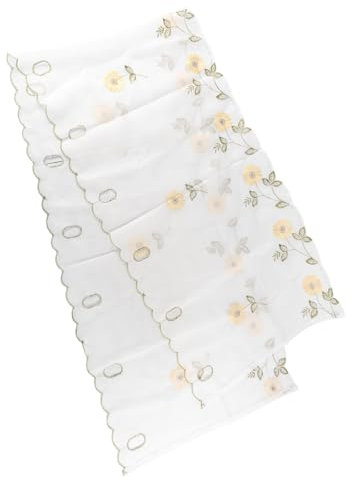 Ieron Voile Panel Curtain Transparent Short Kitchen Curtains with Daisy Embroidery Perforated Modern Country House Window Decoration Bistro Curtain 43x170 cm Yellow