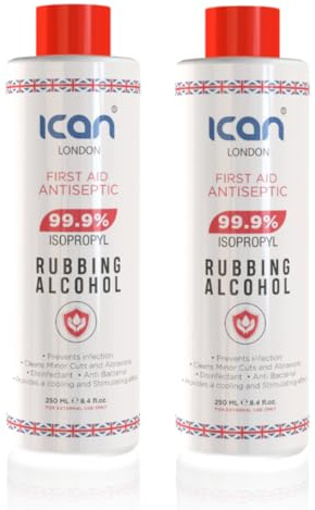 Ican London Isopropyl Rubbing Alcohol 99.9%, 250ml x 2, First Aid Antiseptic, Disinfectant/Cleaning Fluid