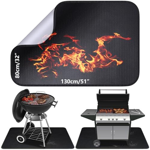 Alckijy Tappetino per barbecue – Heavy Duty Grade Non-Stick, per barbecue all'aperto, 80 x 130 cm, resistente al fuoco, tappetino di protezione dell'erba, per pavimenti in camino, per interni
