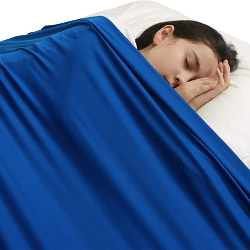 SZSMART Sensory Compression Sheet for Kids, Lycra Elastane Bed Sheet, Breathable Sensory Blanket to Relieve Stress for Children with Autism, Anxiety (Blue, Single/98x147cm)