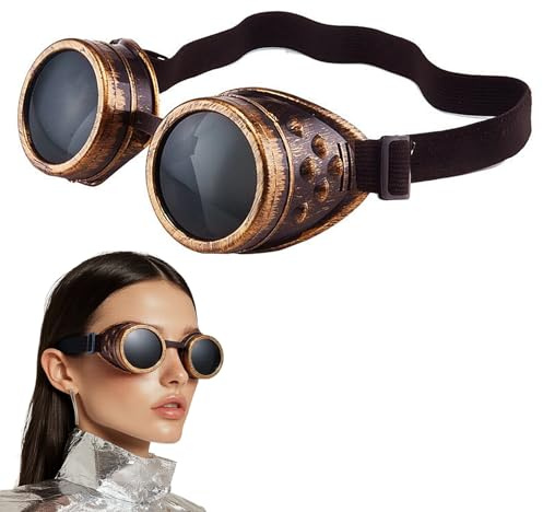 Fesatccoz Vintage Steampunk Brille Gothic Stil Schutzbrille Unisex Schweißer Punk Schutzbrille Vintage viktorianische Steampunk Brille mit Austauschbaren Linsen und Verstellbarem Kopfband