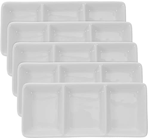 MAGICLULU Piatti in Ceramica Per Salsa Di Soia a 3 Griglie, Piccoli Piatti Per Intingere La Soia, Set Da 5 Pezzi Per Casa, Ristorante e Hotel