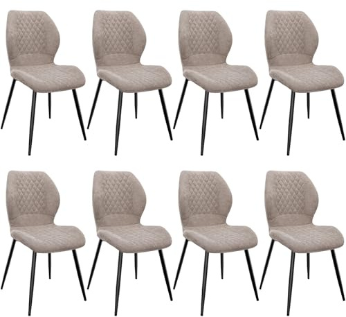 FRUOGO Esszimmerstühle 8er Set,Esszimmerstühle Modern,Küchenstuhl,mit Leinen Schwamm Kissen, Metallbeine und Diamant-Muster Gepolstert-Braun.