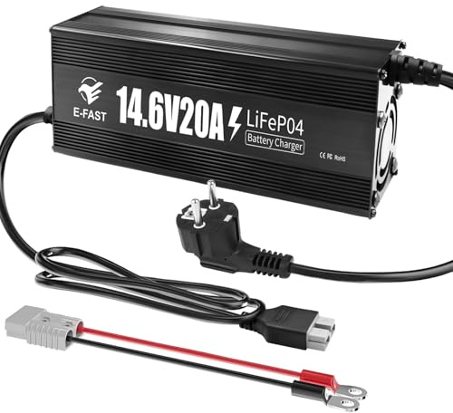 YIFASITE Caricatore LiFePO4 da 12V 20A Caricatore Litio da 14.6V con Indicatore di Connettore Anderson, per Batteria LiFePO4 Deep Cycle, Auto, Camion