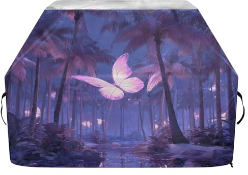 Housse de barbecue imperméable de qualité supérieure - Résistante à la décoloration - Pour barbecue d'une largeur allant jusqu'à 63,5 cm - Motif papillon et palmier