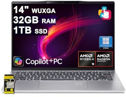 acer Swift 14 AI Portable Laptop 14 WUXGA Matte Touch AMD 10-core Ryzen AI 9 365 (Up to 50 NPU Tops - Up to 73 GPU Tops) 32GB DDR5 1TB SSD for Creator Business Work Win11Pro ICP Hub/Copilot+ AI PC