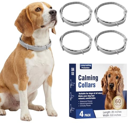 Calming Collar for Dogs 4-Pack That Lasts 60 Days Each | Pheromone Dog Calming Collar for Fireworks, Thunder, Separation & Anxiety | Waterproof Adjustable 63 cm for All Dogs