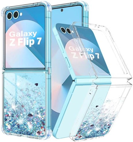 Yutwo Coque pour Samsung Galaxy Z Flip 8 5G Paillette,Coque pour Samsung Z Flip 8 5G Liquide Étui Transparente Glitter Etui Souple Silicone Bumper Antichoc Housse, Bleu