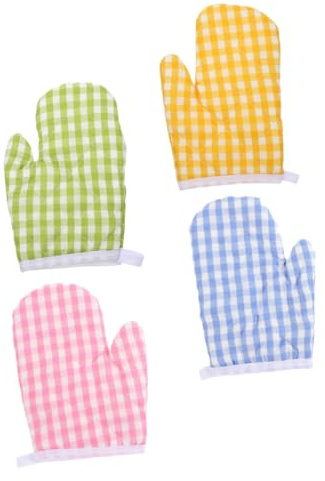 GALPADA 4pcs Oven Mitts Heat Resistant Plaid Cooking Gloves Protective Kitchen Gloves for Baking Microwave Safe Thermal Oven Mitts in Blue Pink Green