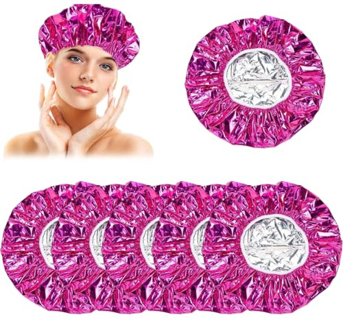 JEYORZY 6pcs Duschhaube Damen, Haarhaube Färben, Deep Conditioning Hair Cap, Haarpflege Duschhaube, Shower Cap and Heat Cap Two Uses, Deep Conditioning Hair Cap für Haarölpflege, für Damen Salon, Rosé