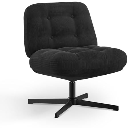 COLAMY Ergonomischer Bürostuhl Ohne Rollen, Schneidersitz Stuhl, Criss Cross Chair, 360° Drehbar Lehnstühle Lounge, Schminktisch Stuhl für Home Office, Schwarz