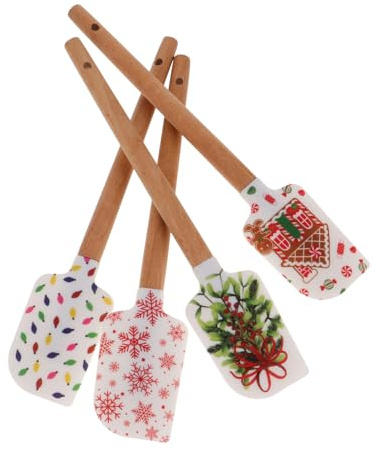 Toyvian 4 Pezzi Spatole Silicone Natale per Dolci Raschietti Pasta Manico Legno Resistenti e Leggeri per Decorazione e Cottura in Cucina