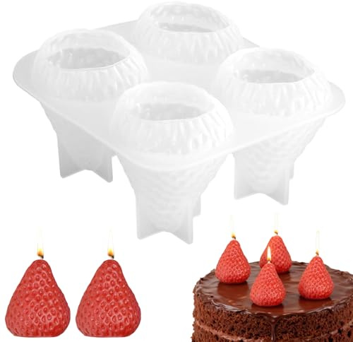 3D jordgubbe ljusform, gör-det-själv-gör-det-själv-ljus, set, silikonformar | Ljusformer, silikonljus, silikonformar ljusformar för gjutning för choklad fondant cake dekoration