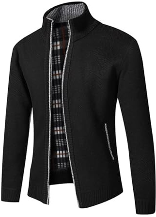 Suéter de Punto Grueso para Hombre, de Cuello Alto, Informal, de Punto, Color Liso, con Bolsillo, Cremallera Frontal Completa, Estilo clásico, Forro Polar, térmica, cálida, para Hombre