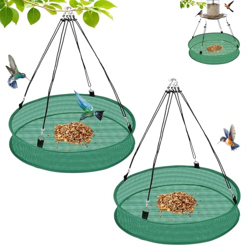 2er Vogelfutter Auffangschale Upgrade Vogelfutterspender vogelfutterstation | Futterhaus mit Verstellbarem Aufhängebügel Robuste für Vogelhäuschen Vogelfutterhaus Garten, Balkon, Außenbereich