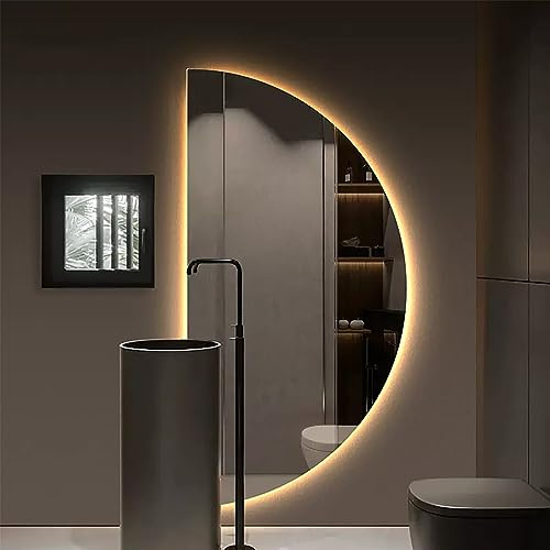 Specchio da bagno a mezzaluna a LED con anti-appannamento dimmerabile a 3 colori, specchio da parete per decorazione domestica, ingresso e trucco