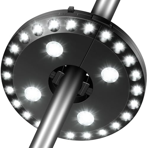 Garden Parasol Lights LED, 28 LED Patio Umbrella Pole Light,200 lumens 3 Lighting Modes Cordless 4 x AA Battery Operated, Umbrella Pole Light for Patio Umbrellas, Camping Tents or Outdoor Use (White)