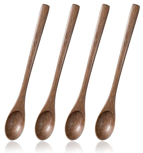 4 PCS Small Wooden Spoons, Wooden Coffee Spoon, KitchenWooden Spoons, Hardwood Utensils for Honey, Coffee, Tea, Stirring, Serving, Cooking