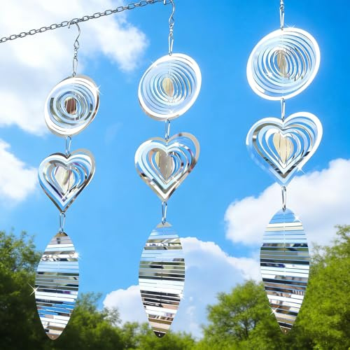 3D Windspiel Edelstahl, Reflektierender Vogelvertreiber, Taubenabweh, Windspiel Metall hängend, Geeignet für den Innen- und Außenbereich, Fenster, Innenhöfe und Gärten