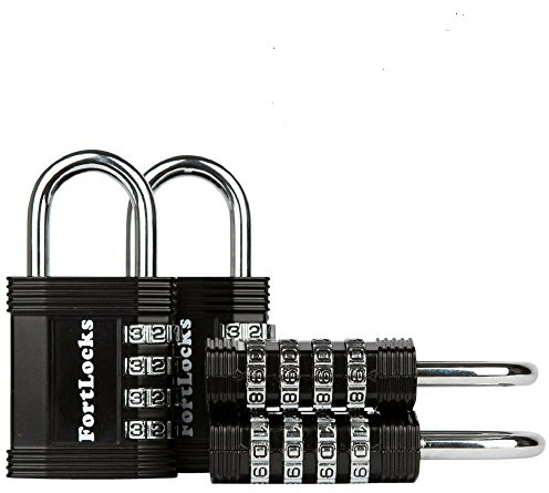 Vorhängeschloss mit Zahlencode | 4-stelliges Zahlenschloss aus Zinklegierung | Geeignet als Spindschloss und für den Außeneinsatz | Wetterfest, rostfrei, robust | 4er-Pack, Schwarz