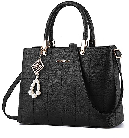 BestoU Handtaschen Damen Schwarz Leder groß Damen Schultertasche Frauen Umhängetasche (Schwarz)