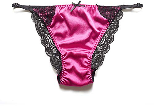 SilRiver Dam sidensatin sexig spets underkläder trosor bikinibyxor tanga hipster, Rosa violett, S-M