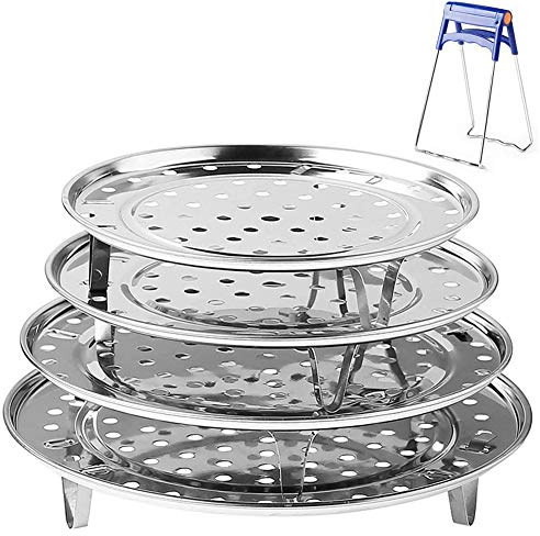 Round Stainless Steel Steamer Rack 7.6 8.5 9.33 10.23 Inch Diameter Steaming Rack Stand Canner Canning Racks Stock Pot Steaming Tray Pressure Cooker Cooking Toast Bread Salad Baking (4 Pack)