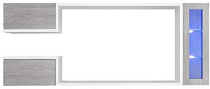 MB Muebles Bonitos, Conjunto de Mueble de Salón Urko con Mueble TV, Diseño Moderno, Luz LED, Color Blanco y Gris, Ancho 230 cm