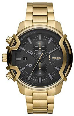Diesel Orologio Griffed da uomo, movimento cronografo al quarzo, cassa in acciaio inossidabile dorata da 48 mm con bracciale in acciaio inossidabile, DZ4522