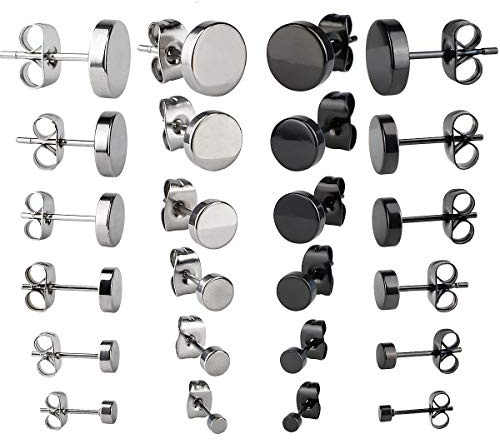 12 Paires Boucles d'Oreilles en Acier Inoxydable, Clous d'Oreilles Rondes Classiques de 3 mm à 8 mm pour Hommes Femmes