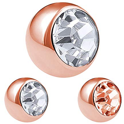 Treuheld® | Rosegoldene Piercing Kugel mit Gewinde mit Kristall - [01.] 1.2 x 2,5 mm - klar/duchsichtig