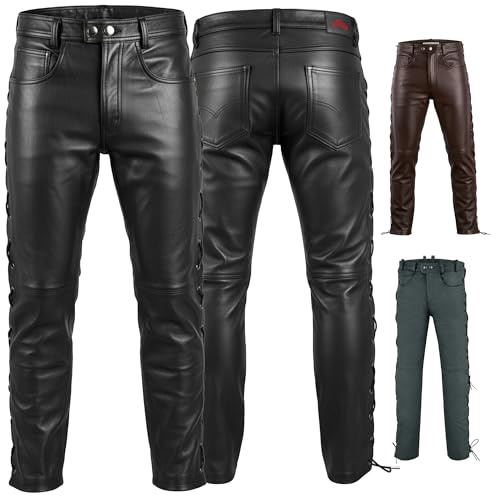 Radmasters Herren Lederhose lederjeans bikerjeans Jeans Hose aus Echtleder seitlich geschnürt (DE/NL/SE/PL, Numerisch, 58, Regular, Regular, Schwarz)