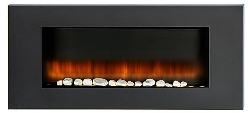 Classic Fire Cheminée Électrique Vancouver 105,5 x 48 x 12 cm - Chauffage Électrique Effet Flamme LED - avec Télécommande et Minuterie - 2000W - Montage Mural - Noir