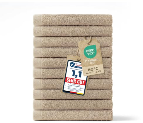Blumtal Premium Frottier Gästehandtücher Set 12 teilig 100% Baumwolle - Oeko-TEX zertifiziertes Gästehandtuch 12x (30x30 cm) - saugstarkes Gästetücher Set waschbar °60 - Handtücher Beige/Taupe