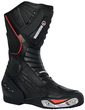 Bohmberg Stivali da Moto, Stivali Sportivi in Pelle, Pelle Resistente Idrorepellente con Protezioni Fisse/Design Molto Cool/urbano, motociclista - 44